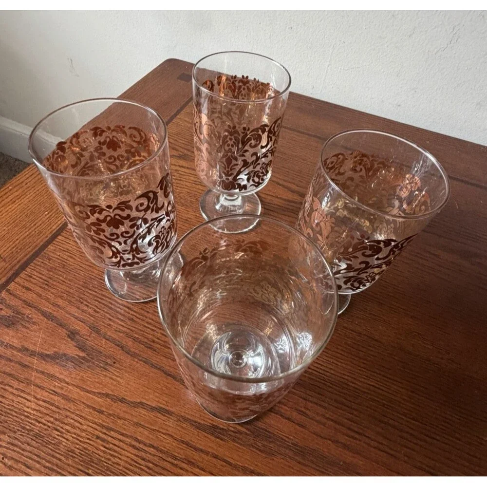 Target Gold Swirl Goblets 2007 Holiday Pedestal Glasses Brocade 16oz Set of 4